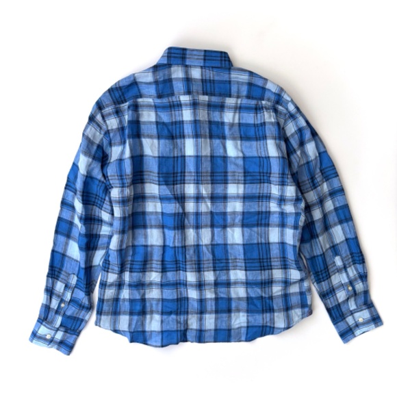 North Country Nwt Blue Check European Flax Linen Long Sleeve Shirt - Picture 2 of 3